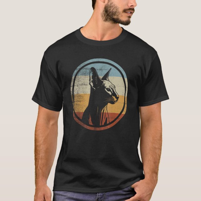 Retro-Stil Peterbald-Katze T-Shirt (Vorderseite)