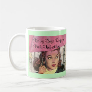 Retro-Stil Regenwetter & rosa Regenschirme Tasse