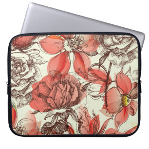 Retro-Stil rote Rosen Muster Laptopschutzhülle