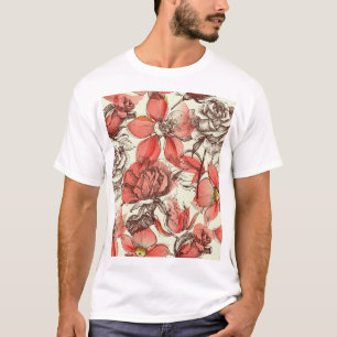 Retro-Stil rote Rosen Muster T-Shirt