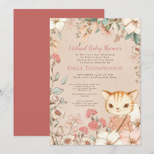 Retro-Stil Süße Katzen-Blumen Virtuelle Babyparty Einladung