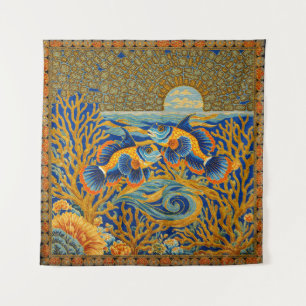 Retro-Stil-Tapete Orange Mandarin-Fisch Wandteppich