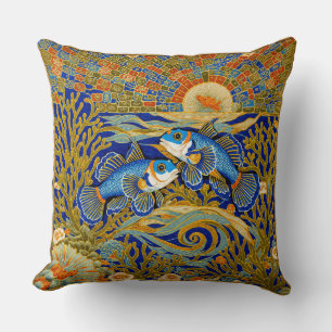 Retro-Stil-Tapisserie Blaue Mandarin-Fische Kissen