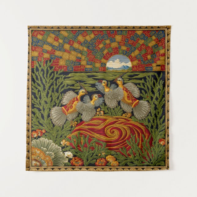 Retro-Stil Teppich Exotische Vögel Wandteppich (Vorderseite)
