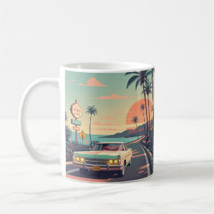 Retro-Stil Vintage Auto auf Strandpromenade Kaffeetasse