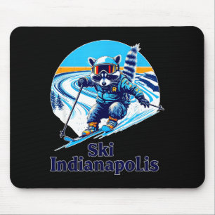 Retro-Stil-Waschbär beim Skifahren in Indianapolis Mousepad