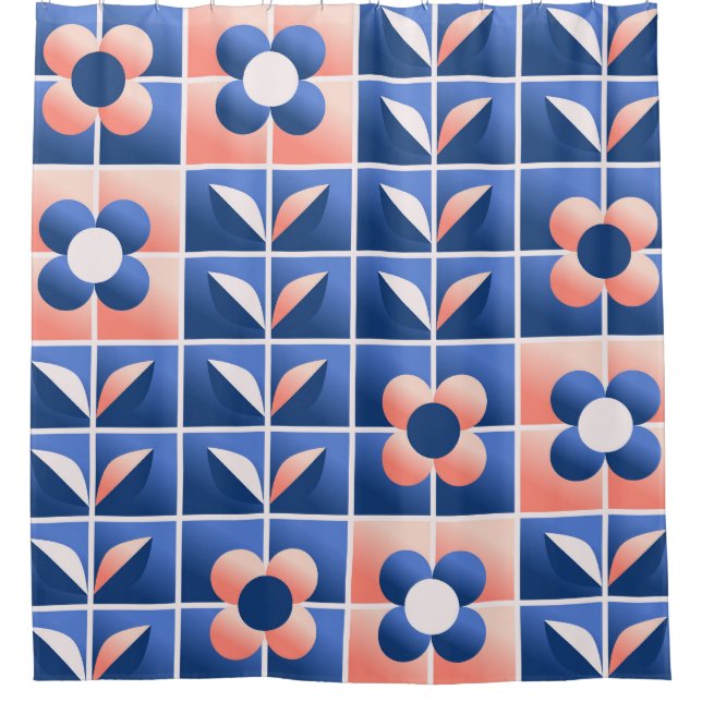 Retro stilisierte Blume: Mosaikmuster. Duschvorhang (Vorderseite)