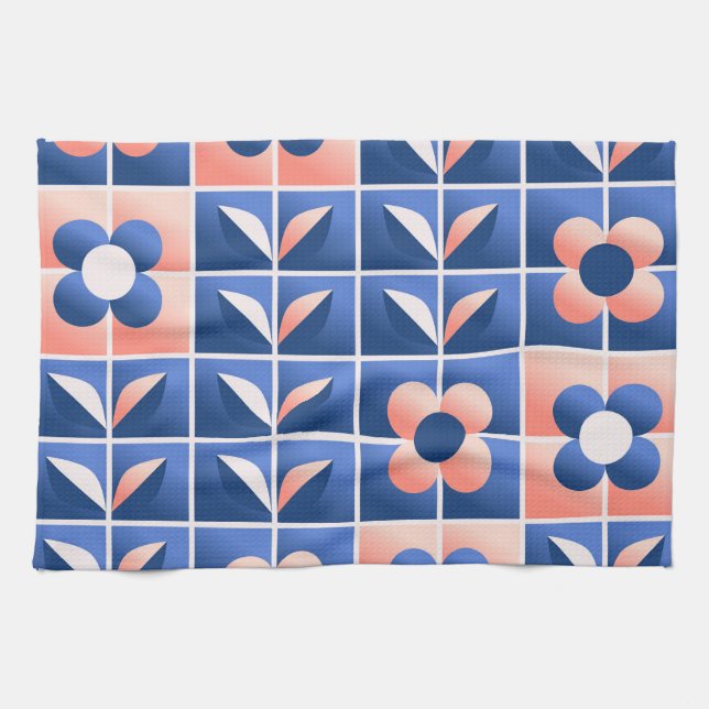 Retro stilisierte Blume: Mosaikmuster. Geschirrtuch (Horizontal)