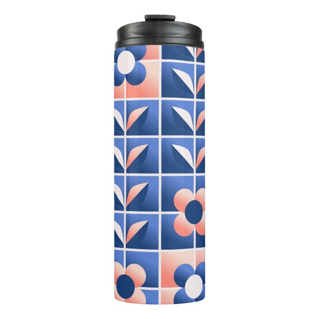 Retro stilisierte Blume: Mosaikmuster. Thermosbecher (Vorderseite)