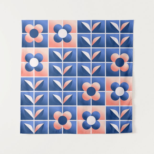 Retro stilisierte Blume: Mosaikmuster. Wandteppich (Vorderseite)