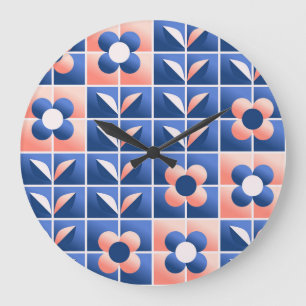 Retro-stilisierte Blumen: Mosaikmuster. Große Wanduhr