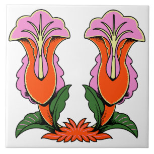 Retro stilisierte Lilienblume Botanik Fliese