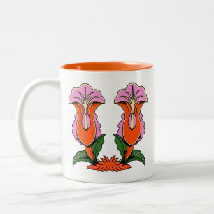 Retro stilisierte Lilienblume Botanik Zweifarbige Tasse