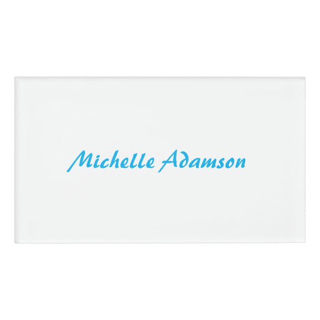 Retro Stilvoll Elegant Schlicht Sky Blue White Namenschild (Vorderseite)