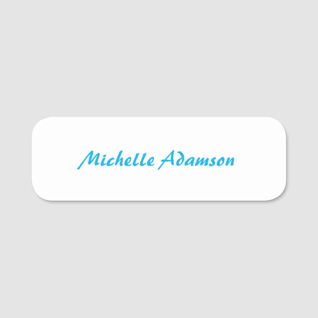 Retro Stilvoll Elegant Schlicht Sky Blue White Namensschild (Vorderseite)