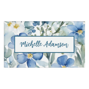 Retro Stilvolle Elegante Schlicht Blue White Blume Namenschild