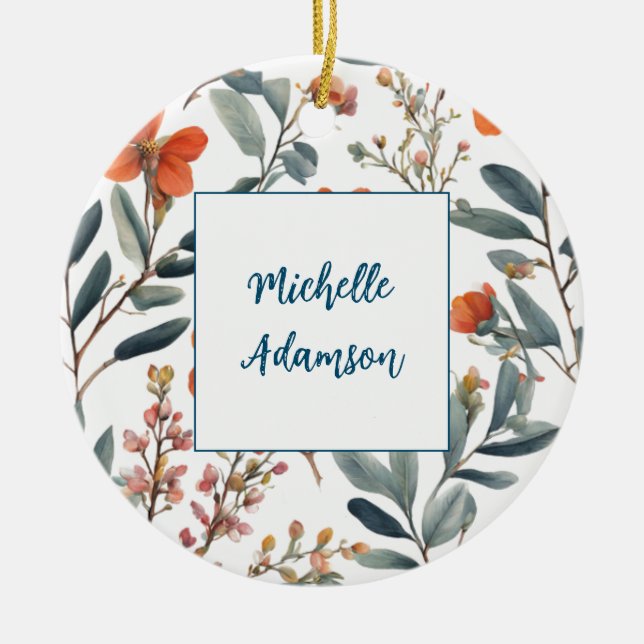 Retro Stilvolle Elegante Schlichte Blume Ihr Name Keramik Ornament (Vorne)