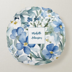 Retro Stilvolle Elegante Schlichte Blume Ihr Name Rundes Kissen