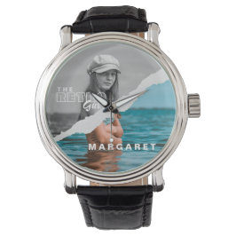 Retro Stilvolle Schwarz/Weiß Portrait Foto Display Armbanduhr