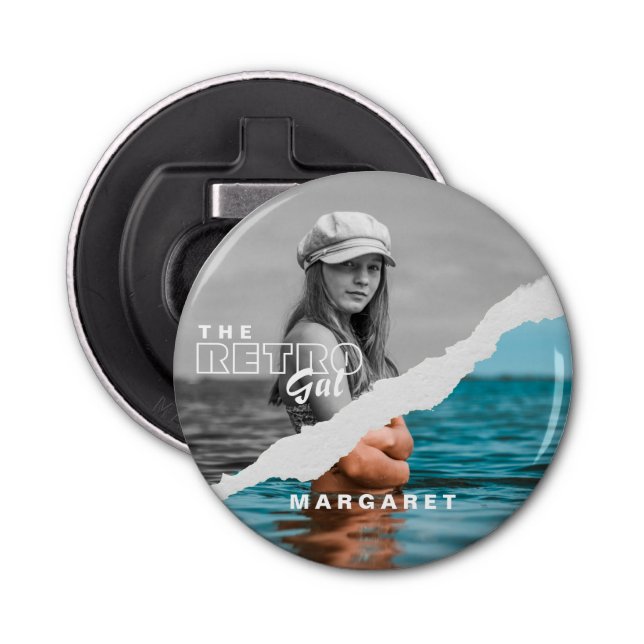 Retro Stilvolle Schwarz/Weiß Portrait Foto Display Flaschenöffner (Vorderseite)