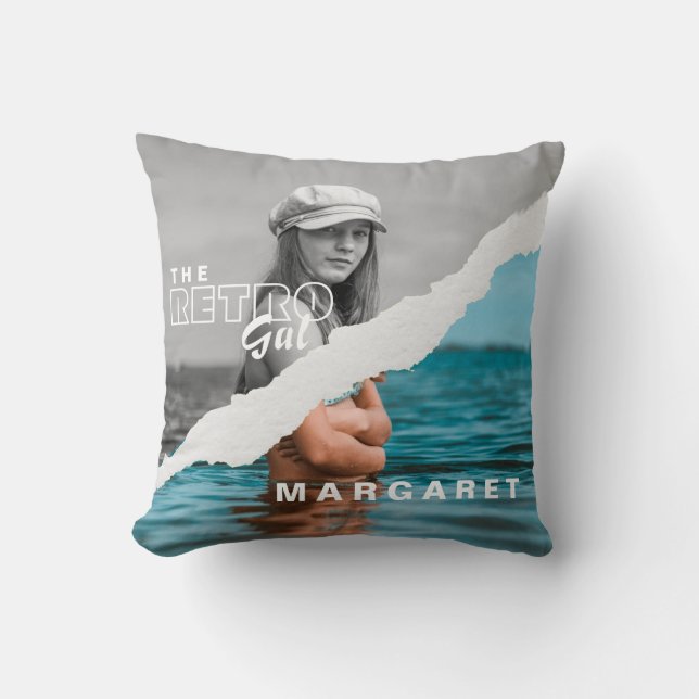 Retro Stilvolle Schwarz/Weiß Portrait Foto Display Kissen (Vorderseite)