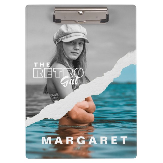 Retro Stilvolle Schwarz/Weiß Portrait Foto Display Klemmbrett (Vorderseite)