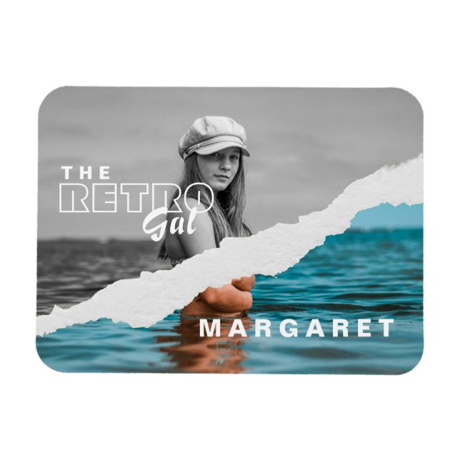 Retro Stilvolle Schwarz/Weiß Portrait Foto Display Magnet (Horizontal)