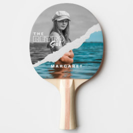 Retro Stilvolle Schwarz/Weiß Portrait Foto Display Tischtennis Schläger