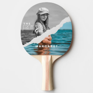 Retro Stilvolle Schwarz/Weiß Portrait Foto Display Tischtennis Schläger
