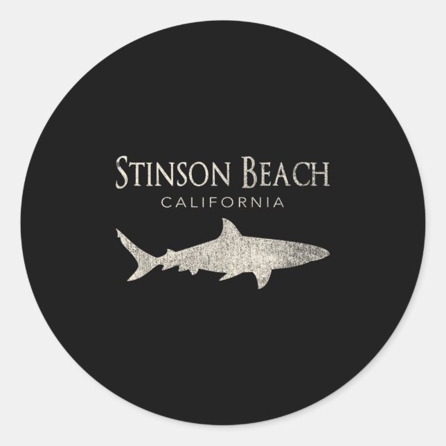 Retro Stinson Beach Ca Shark Runder Aufkleber (Vorderseite)