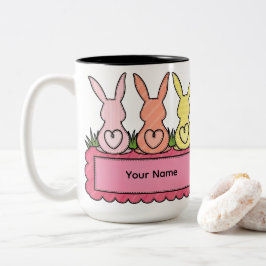 Retro Stitched Easter Bunny Trio Custom Text Banne Zweifarbige Tasse