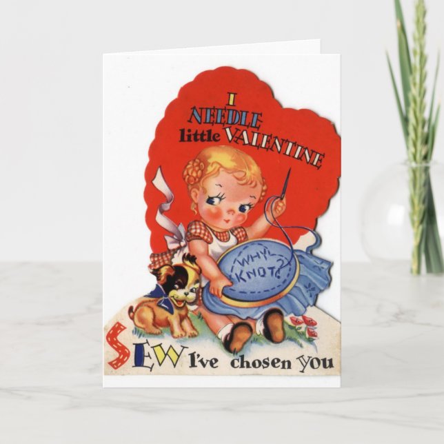 Retro Stitcher Valentine's Day Card Feiertagskarte (Vorderseite)