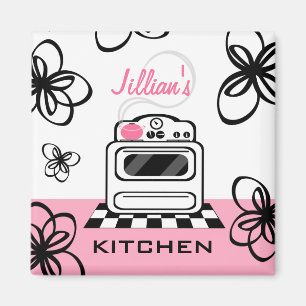 Retro Stove Modernes Pink & Black Kitchen Magnet