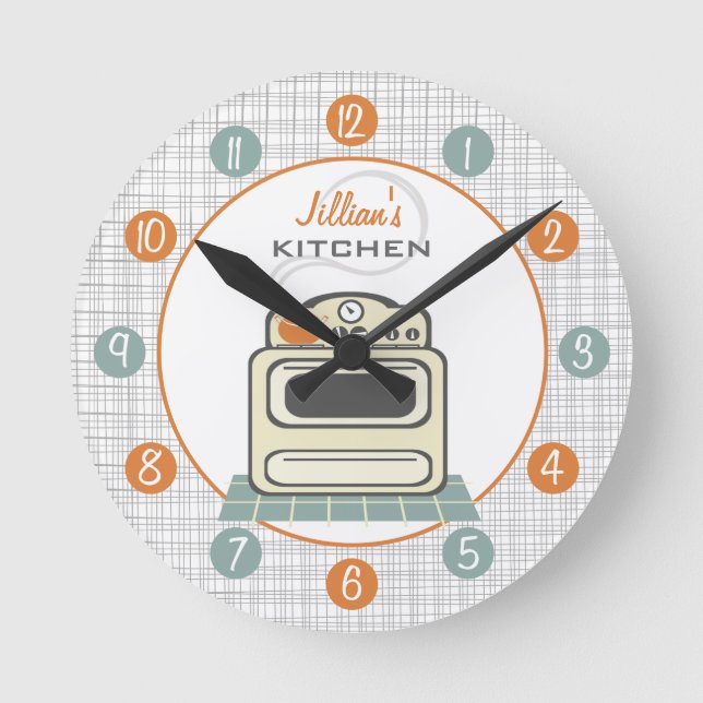Retro Stove Personalisiert Kitchenette Runde Wanduhr (Vorderseite)