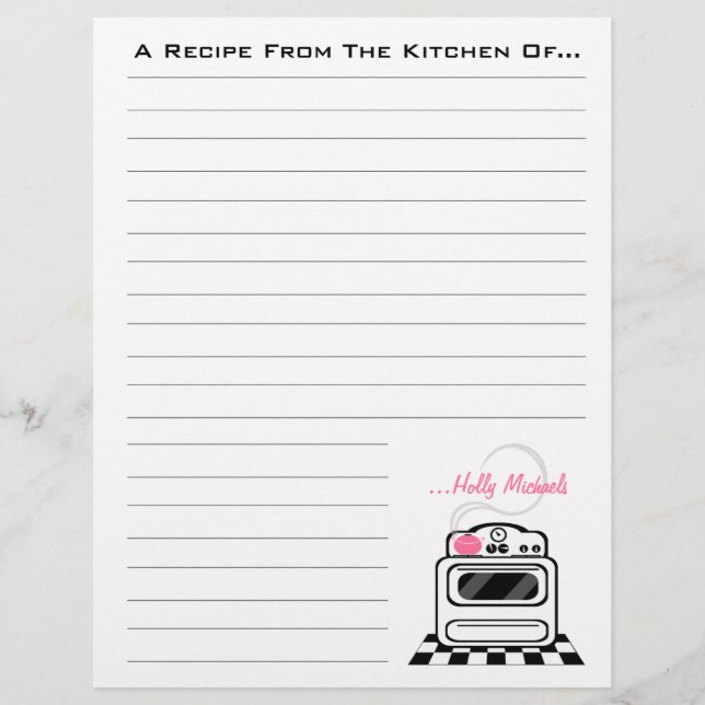 Retro Stove Pink Kitchen Rezept Papier (Vorderseite)