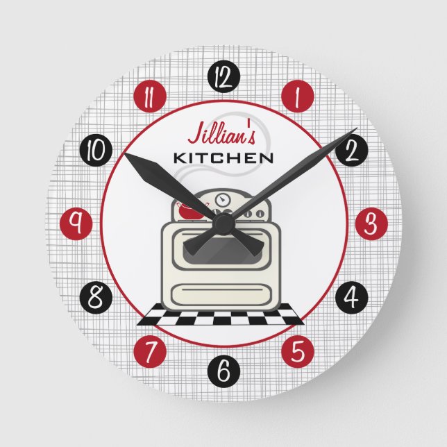 Retro Stove Red & Black Kitchlock Runde Wanduhr (Vorderseite)