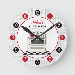 Retro Stove Red & Black Kitchlock Runde Wanduhr