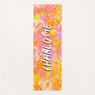 Retro-Strahlung: Gelbes Orange und rosa Graffiti Yogamatte