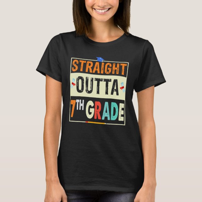 Retro Straight Outta 7th Grade  1st Day of School T-Shirt (Vorderseite)
