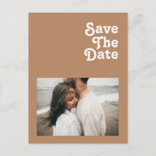 Retro Strand   Braunes Foto Save The Date Einladungspostkarte