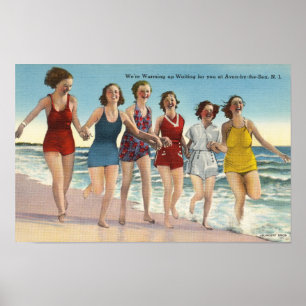 Retro-Strand Damen in Badeanzügen Poster