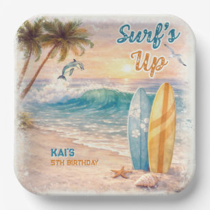 Retro-Strand-Geburtstagsfeier "Surf's Up" Pappteller