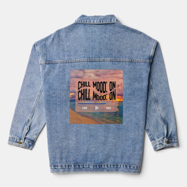 Retro-Strand-Kunst im Chill-Mood Jeansjacke (Rückseite)