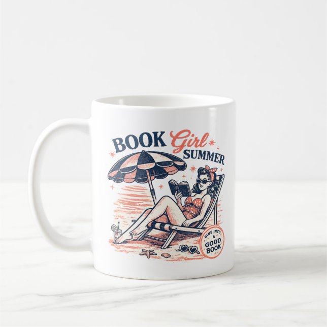 Retro-Strand-Lesemädchen-Sommer Kaffeetasse (Links)