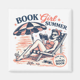 Retro-Strand-Lesemädchen-Sommer Magnet
