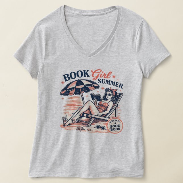 Retro-Strand-Lesemädchen-Sommer T-Shirt (Ablage )