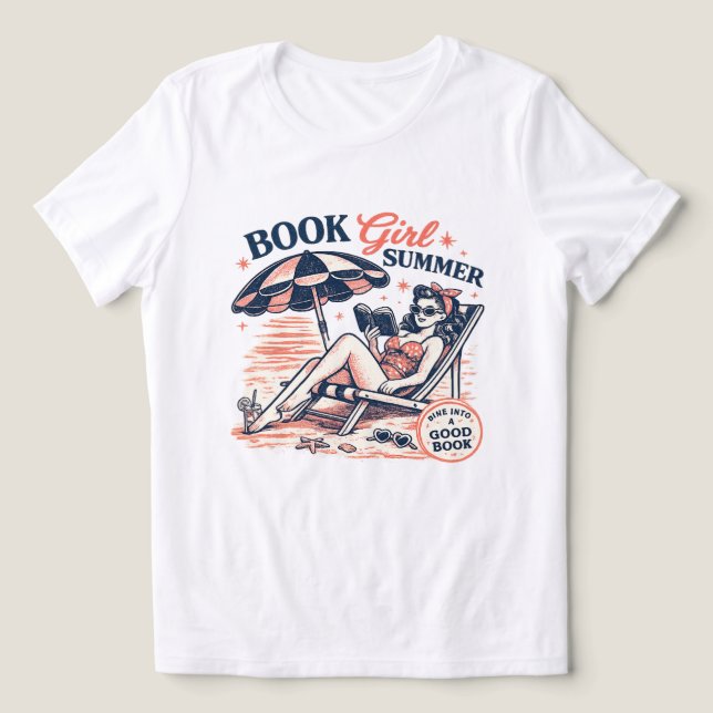 Retro-Strand-Lesemädchen-Sommer Tri-Blend Shirt (Design Vorderseite)