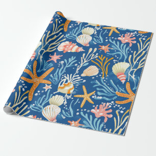 Retro-Strand-Muschel Orange Pink Gelb Blau Geschenkpapier