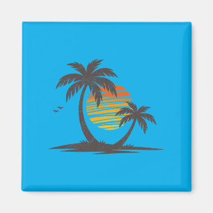 Retro-Strand-Palmen-Baum-Sonnenuntergang-Lustiger- Magnet