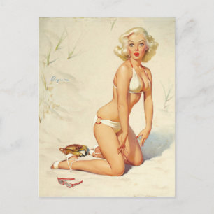 Retro-Strand-Pin-up-Girl Postkarte